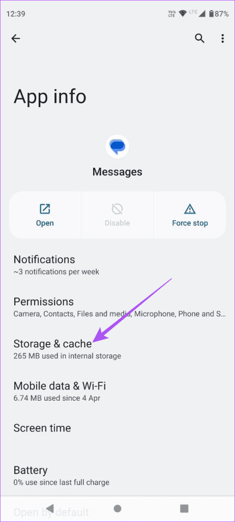 storage and cache messages android