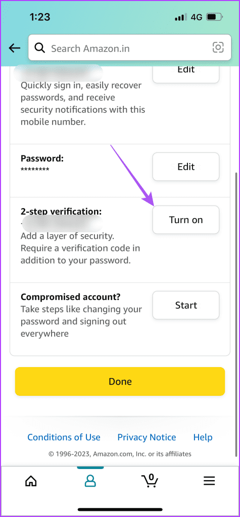 turn on 2 step verification amazon app 1