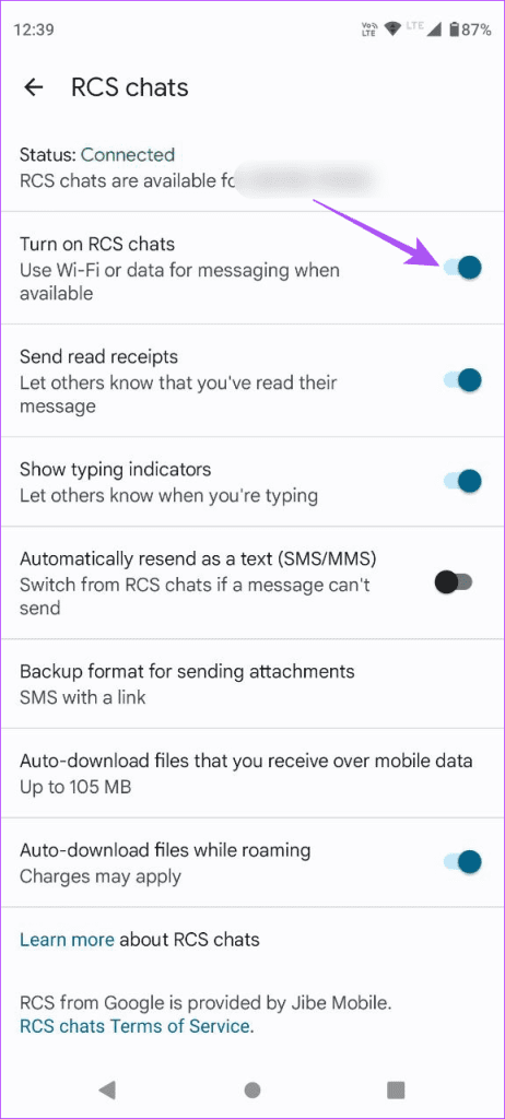 turn on RCS chats android