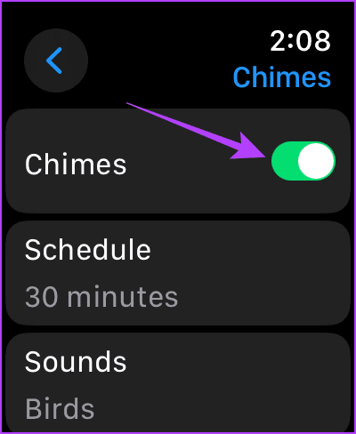 Turn on toggle for Chimes