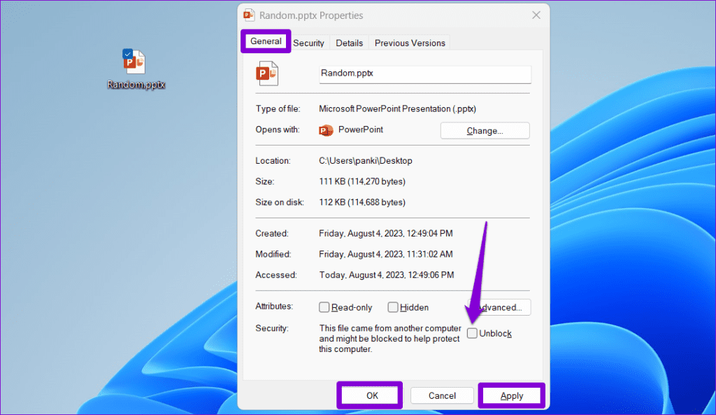 Unblock a PPT on Windows
